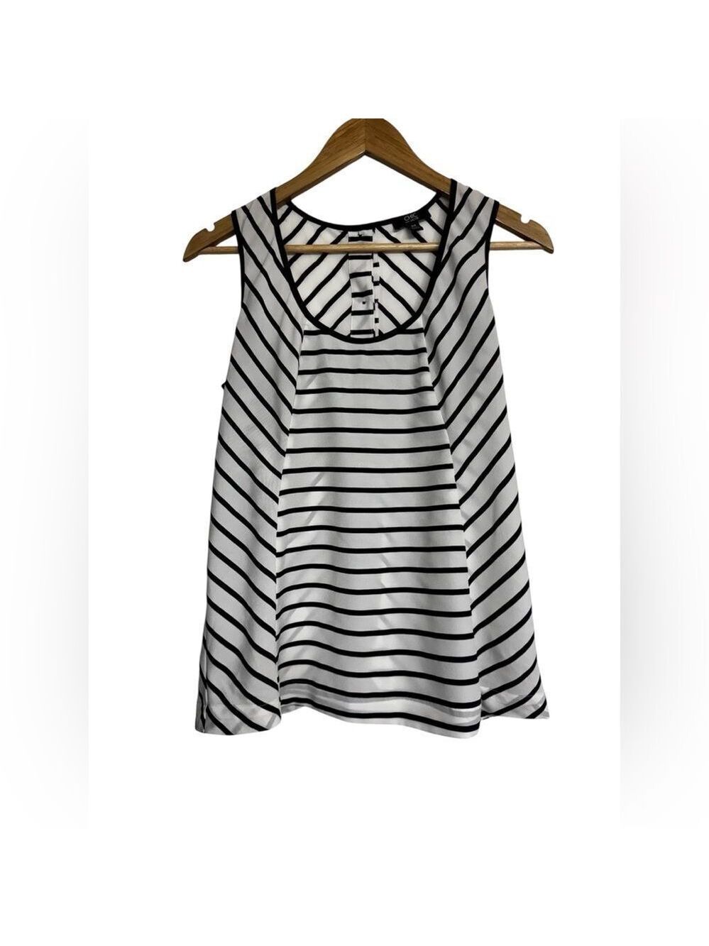 Chic Paris by Jacob Striped Sleeveless Blouse Black White Petite Small